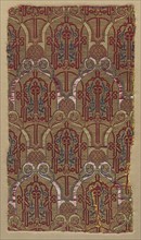 Lampas with palmette arches with Alhambra wall pattern, 1300s. Spain, Granada, Nasrid period. Silk,