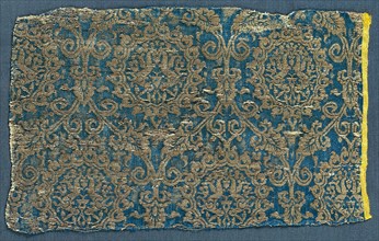 Lampas with hares in ogival pattern, 1300s. Probably Iran. Lampas: silk and gold thread; overall: