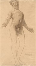 Standing Male Nude, 1885. Frederick William MacMonnies (American, 1863-1937). Charcoal and brown