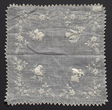 Handkerchief, 1800s. France, 19th century. Embroidery: linen; overall: 20.3 x 20.3 cm (8 x 8 in.).