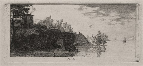 Cottage on a Rocky Promentory along a River. Antoine de Marcenay de Ghuy (French, 1724-1811).