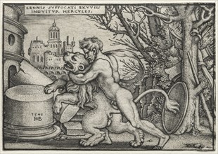 The Labors of Hercules:  Hercules Strangling the Nemean Lion, 1548. Hans Sebald Beham (German,
