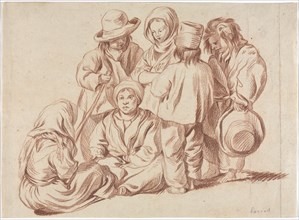 Group of Six Children (recto); Sketch of a Village (verso), 1700s(?). France, 18th century (?). Red