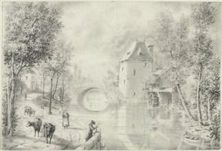 Road by the Old Bridge, 1800s. Netherlands, 19th century. Graphite, with stumping and stylus;