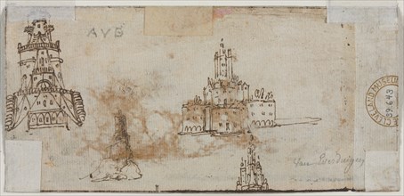 Sketches of Castles (verso), 1600s. Netherlands, 17th century. Pen and brown ink, with framing
