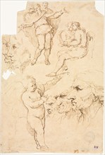 Sketches of Heads and Figures, 1600s. Italy, Naples, 17th century. Pen and brown ink; sheet: 26 x