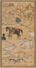 Akbar Mounting his Horse; page from the Chester Beatty Akbar Nama (History of Akbar), 1605-07.