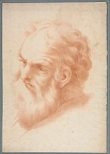 Head of an Old Man, 1700s. Italy, 18th century. Red chalk (stumped); framing lines in graphite