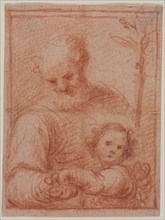 Joseph and Child (recto); Fragment of Two Figures (verso), 16th century. Italy, 16th century. Red