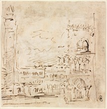 Piazza San Marco with Doges' Palace, 1773-1778?. Francesco Guardi (Italian, 1712-1793). Pen and