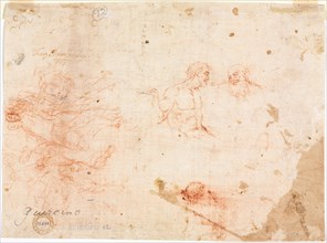 Sketch of Two Men and Other Various Figures, 1600s. Italy, Bologna, 17th century. Red chalk (traces