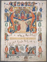 Single Leaf Excised from an Antiphonary: Inital A[spiciens a longe] with Christ in Majesty, c.