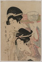 Two Geishas beside a Candle, mid 1800s. Kitagawa Kikumaro (Tsukimaro) (Japanese). Color woodblock