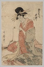 Woman of the Yoshiwara Reading Scroll, 1753-1806. After Kitagawa Utamaro (Japanese, 1753?-1806).