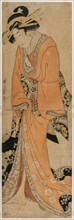 Geisha Standing Beside a Shamisen Case, c. 1810. Utamaro II (Japanese). Color woodblock print;