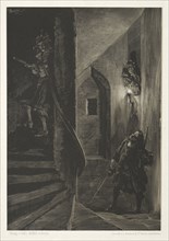 Essay on Stone with Brush and Scraper:  Chase on the Winding Staircase, 1851. Adolph von Menzel