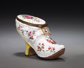 Box in Form of Shoe, mid-18th century. England or France, mid-18th Century. Enamel on copper;