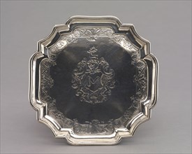 Salver, 1740-1750. Jacob Hurd (American, 1702-1758). Silver; overall: 3.2 x 16.2 x 16.2 cm (1 1/4 x