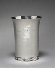 Beaker, c. 1715. Moody Russell (American, 1694-1761). Silver; diameter: 12.4 x 9.4 cm (4 7/8 x 3