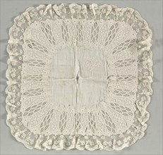 Handkerchief, 1700s. France, 18th century. Bobbin lace, embroidery; overall: 42.6 x 42.6 cm (16 3/4
