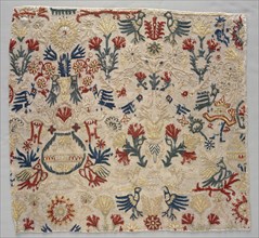 Fragment of a Bed Curtain, 1700s. Greece, Crete, 18th century. Embroidery: silk on linen tabby