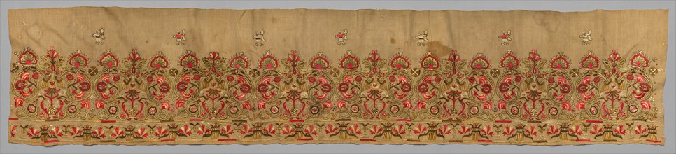 Complete Skirt Border, 1700s. Greece, Crete, 18th century. Embroidery: silk on linen tabby ground;