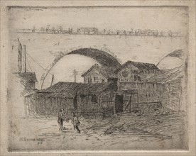 Old Superior Street Viaduct, Cleveland, 1887. Arthur E. Schneider. Etching
