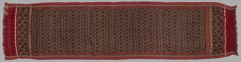 Silk Patolu Sari, 1800s. India, Gujarat, 19th century. Tabby weave, double ikat; silk; overall: 419