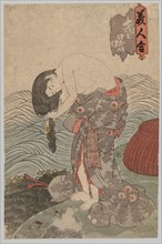 Woman Diver Combing her Hair, 1786-1864. Probably by Gototei Kunisada (Japanese, 1786-1864). Color