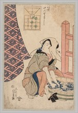Seated Woman Washing Clothes in a Wooden Tub, 1786-1864. Gototei Kunisada (Japanese, 1786-1864).