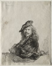 Self-Portrait Leaning on a Stone Sill, 1639. Rembrandt van Rijn (Dutch, 1606-1669). Etching and