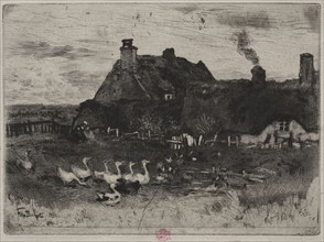 The Little Thatched Cottages, 1878. Félix Hilaire Buhot (French, 1847-1898). Etching, drypoint and