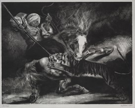 An Attack by a Tiger. Louis Candide Boulanger (French, 1806-1867). Lithograph