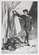 Hamlet:  Hamlet and the Corpse of Polonius, 1835. Eugène Delacroix (French, 1798-1863). Lithograph