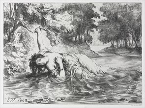 Hamlet:  The Death of Ophelia, 1843. Eugène Delacroix (French, 1798-1863). Lithograph