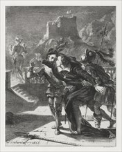 Hamlet:  Hamlet Rushes to Follow the Ghost of  his Father, 1835. Eugène Delacroix (French,
