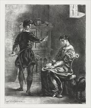 Hamlet:  Hamlet and Ophelia, 1834. Eugène Delacroix (French, 1798-1863). Lithograph