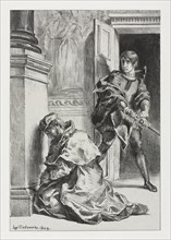 Hamlet:  Hamlet Attempts to Kill the King, 1843. Eugène Delacroix (French, 1798-1863). Lithograph