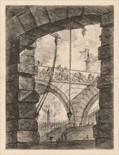 The Prisons:  A Lofty Arch with a Frieze, 1745-1750. Giovanni Battista Piranesi (Italian,