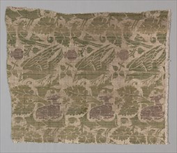 Silk and Gold Textile, 1420-1430. Italy, 15th century. Lampas weave, silk and gold thread; overall: