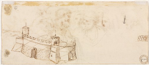 Crenelated Fortress (verso), 2nd half 1500s. Agostino Carracci (Italian, 1557-1602). Pen and brown