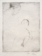 Bill Lying on his Mother's Lap, c. 1889. Mary Cassatt (American, 1844-1926). Softground etching