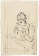 The Letter (recto), 1890-1891. Mary Cassatt (American, 1844-1926). Black crayon and graphite;