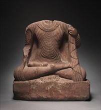 Seated Buddha, 200s. Northern India, Mathura, Kushan period (c. 80-320). Sandstone; overall: 63 x