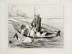 published in Le Charivari (no du 11 juin 1843): Parisian Boatmen, plate 14: Man Overboard, 1843.