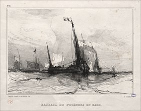 Fishing Boats at Anchor, 1836. Eugène Isabey (French, 1803-1886). Lithograph