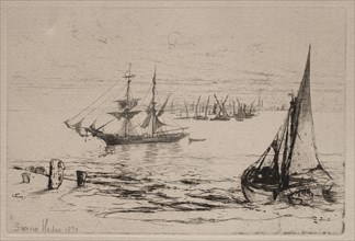 A Brig at Anchor, 1879. Francis Seymour Haden (British, 1818-1910). Etching and drypoint