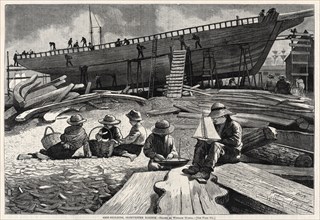 Ship-Building, Gloucester Harbor, 1873. Winslow Homer (American, 1836-1910). Wood engraving