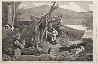 Camping Out in the Adirondack Mountains, 1874. Winslow Homer (American, 1836-1910). Wood engraving