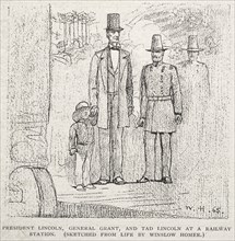 President Lincoln, General Grant, and Tad Lincoln at a Railway Station, 1887. Winslow Homer